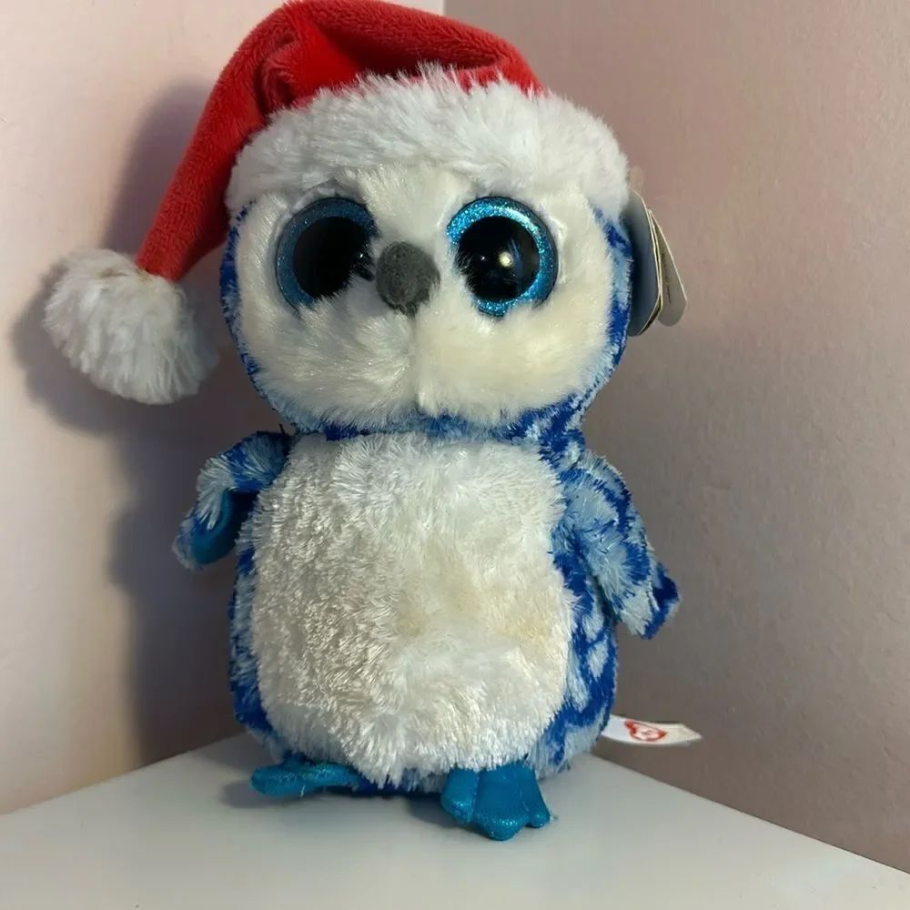 Ty Beanie Baby Owl Icicles with Santa Hat Tags